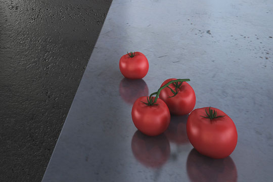 concrete counter top with red tomatoes